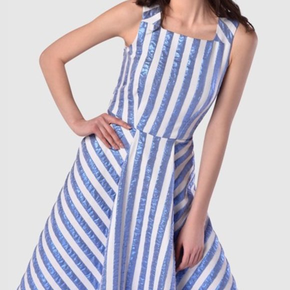 CLOSET GOLD BLUE AND WHITE STRIPE SKATER DRESS - Picture 3 of 3